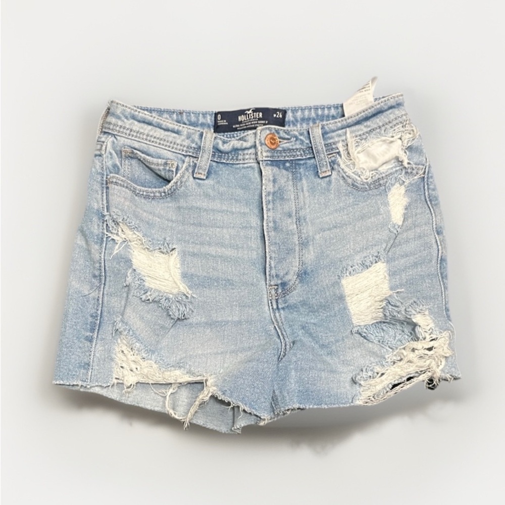 Hollister Women's Ripped Jean Shorts - Light Blue